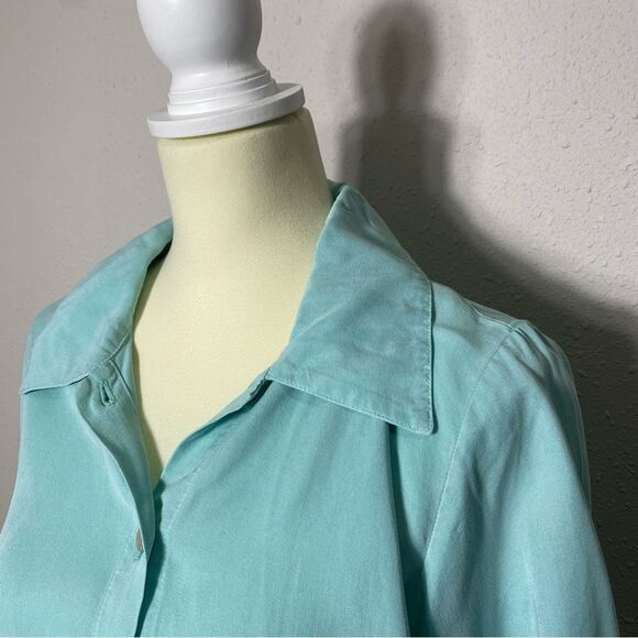 By JJ 100% Tencell Cyan 3/4 Roll Tab Sleeve Button Up Shirt Women's Size Medium - Picture 15 of 16